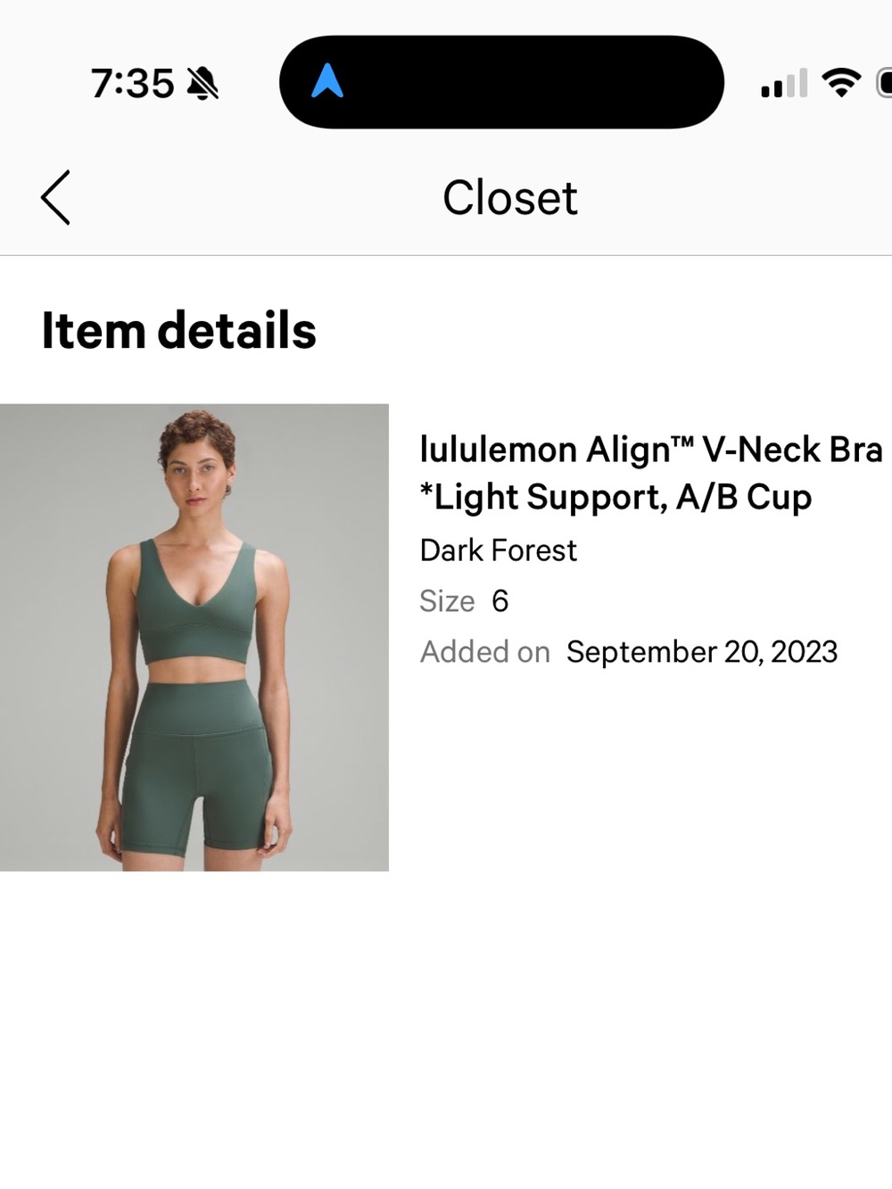 lululemon athletica Align V-Neck Bra in Dark Forest Green size 6